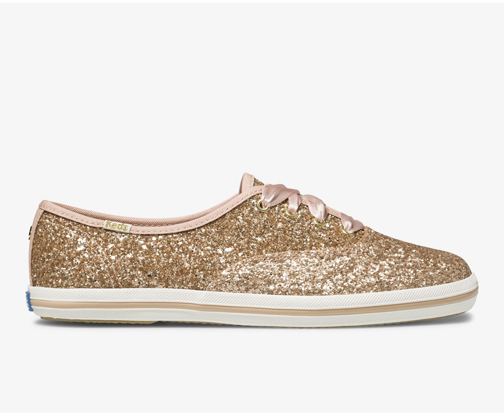 Πανινα Παπουτσια Γυναικεια - Keds Kate Spade New York Champion Glitter - Ροζ Χρυσο Χρωμα - TSMLB0912